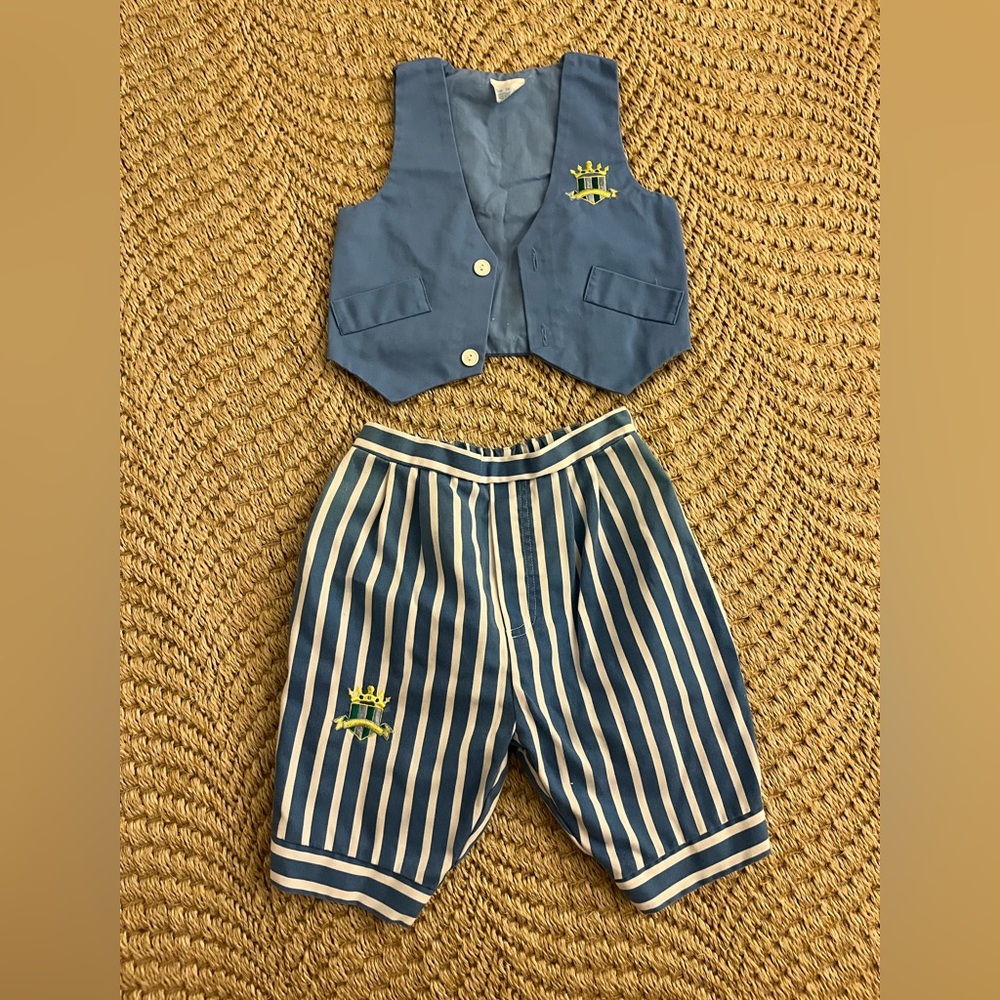 Vintage Blue and White Striped Disney Vest and Pants Set